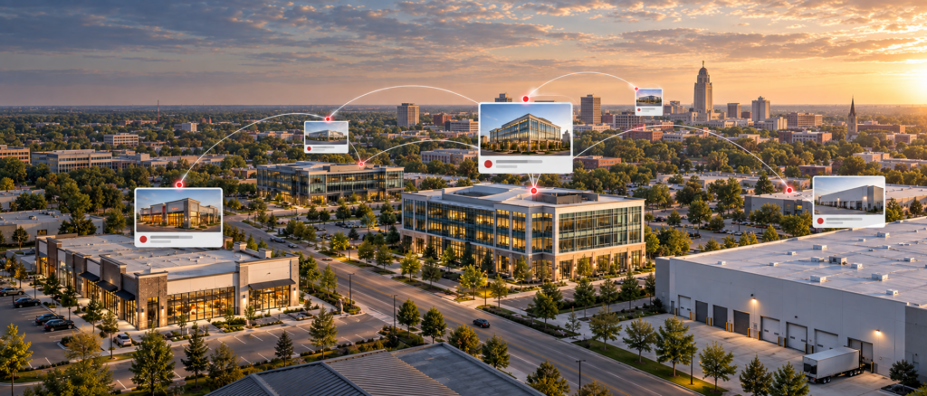 Commercial properties connected through NAI FMA Realty’s digital marketing network in Lincoln, Nebraska.”